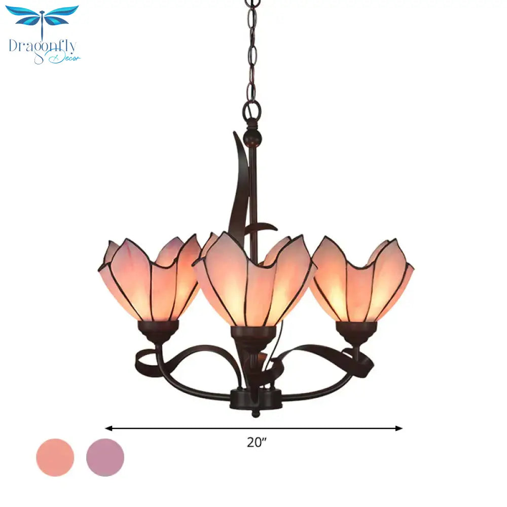 Bronze 3/5 Lights Chandelier Lighting Fixture Baroque Pink/Purple Floral Pendant Shopify Lamp For