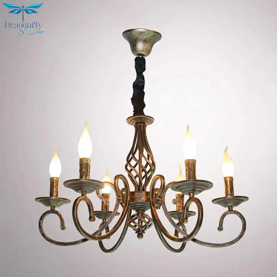 Bronze 6 Lights Pendant Lamp Classic Metal Candelabra Hanging Chandelier For Dining Room