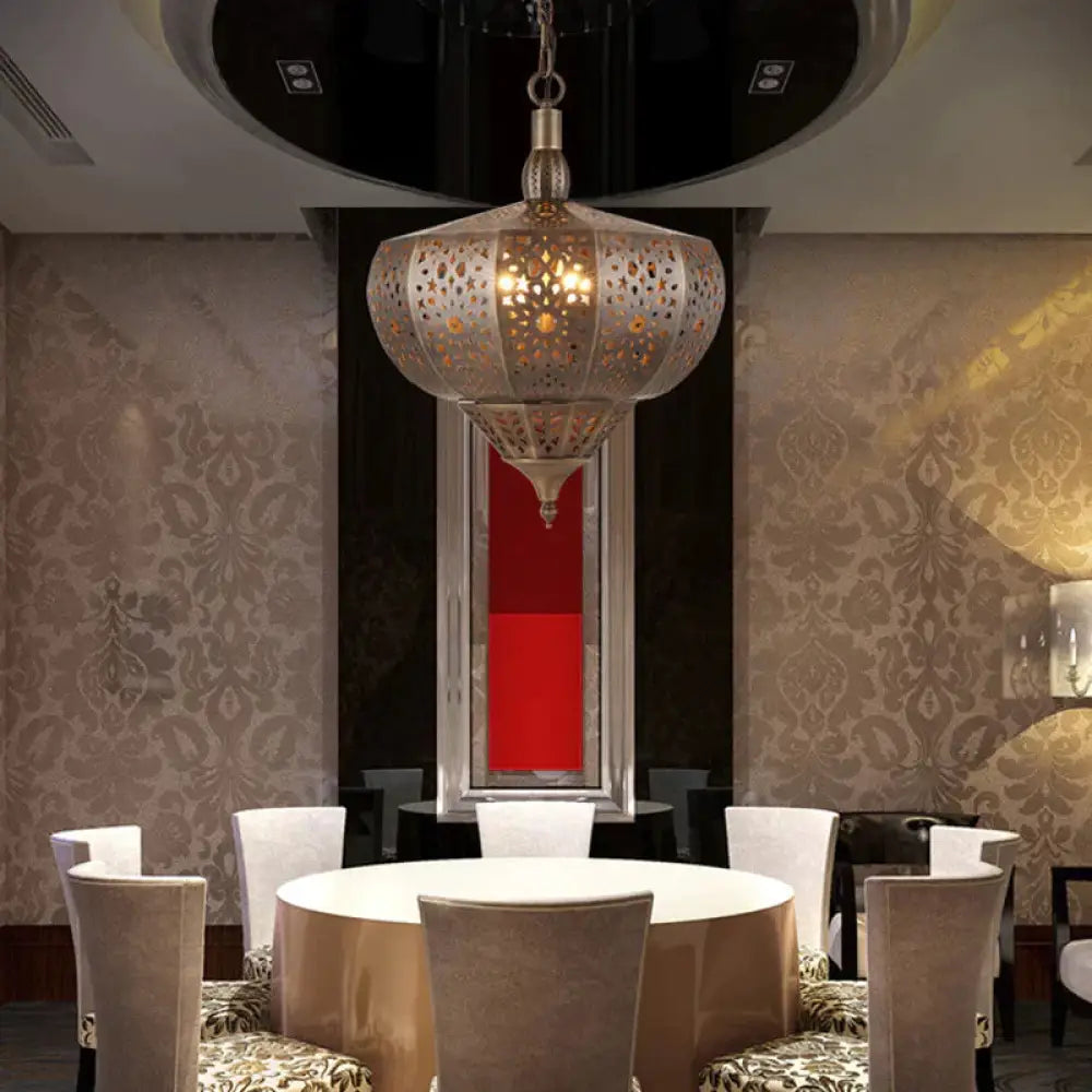 Bronze Cutout Suspension Lamp Vintage Metal 4 Heads Restaurant Chandelier Pendant Light