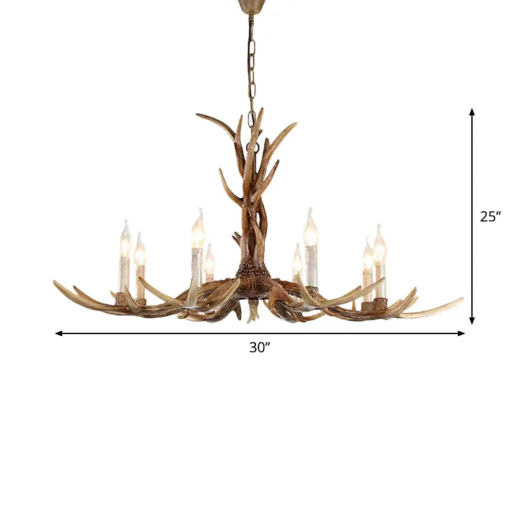 Brown 8 - Head Antler Hanging Light Lodge Resin Bare Bulb Design Ceiling Chandelier