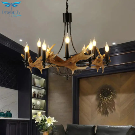Brown 9 Lights Chandelier Lighting Rustic Metal Wine Barrel Pendant Lamp For Living Room