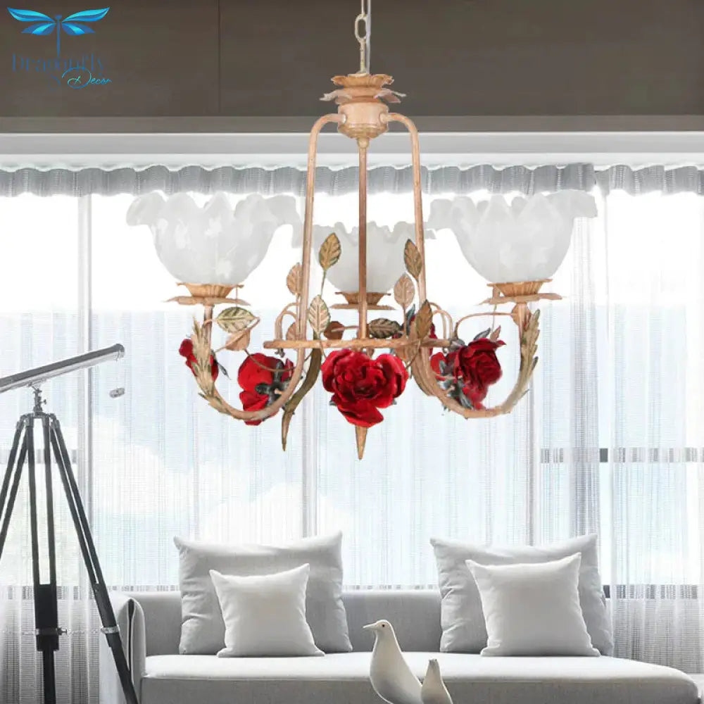 Brown Bloom Chandelier Light Fixture Countryside Metal 3/5/7 Lights Dining Room Hanging Pendant