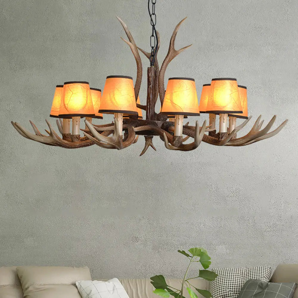 Brown Conical Shade Pendant Chandelier Rural Resin 4/6/8 Heads Dining Room Hanging Ceiling Light 10