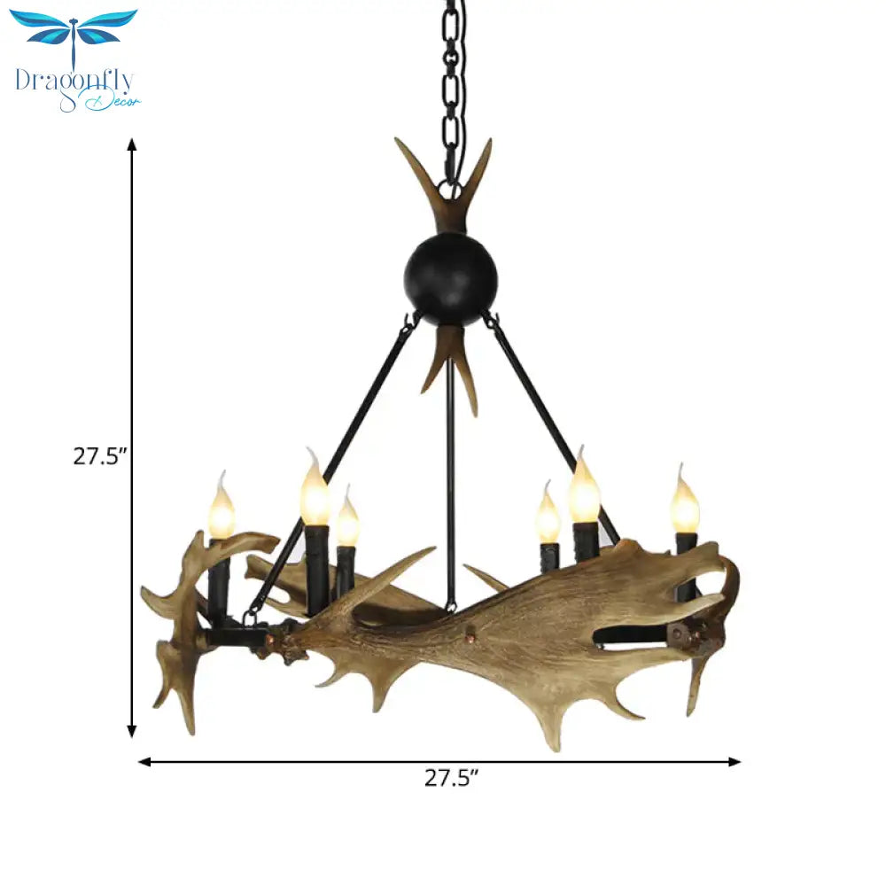 Brown Faux Antler Pendant Chandelier Rustic Resin 6/8 Heads Bedroom Hanging Ceiling Light