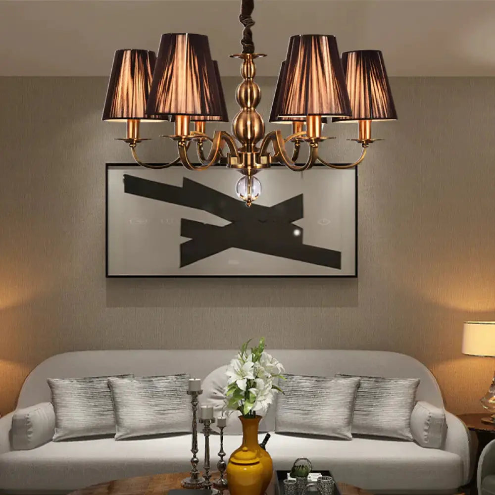 Brown Gathered Fabric Shade Chandelier Lamp Vintage 6/8 Lights Living Room Suspension Light 6 /
