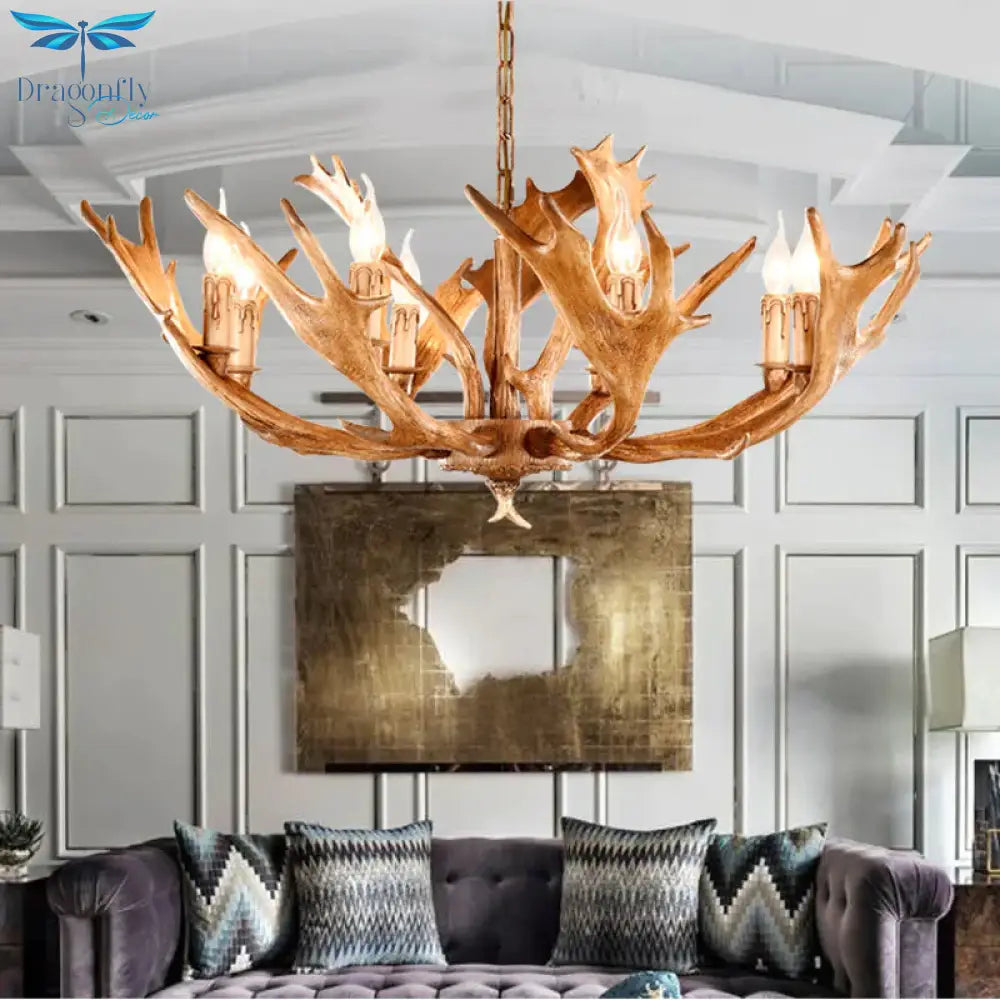 Brown Sputnik Chandelier Lighting Farmhouse Resin 5/8 Heads Living Room Ceiling Suspension Lamp