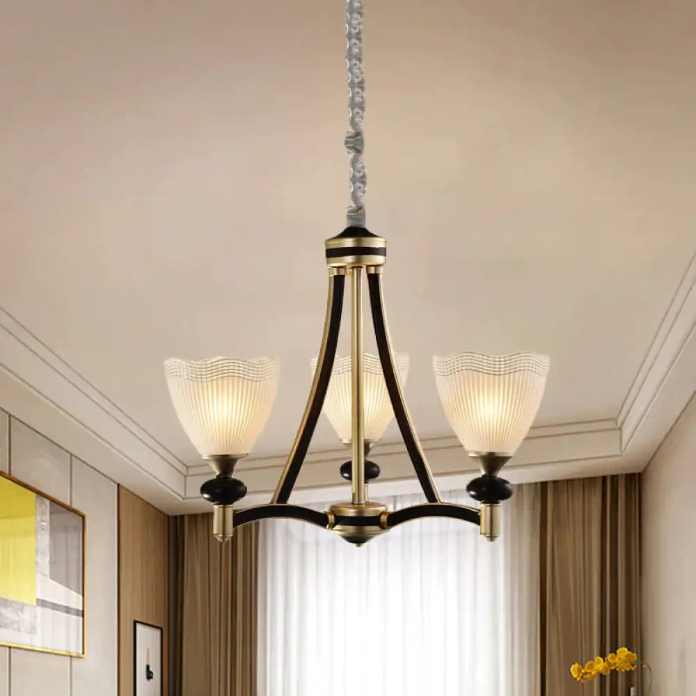 Bud Prismatic Glass Chandelier Traditionalism 3/5 Heads Bedroom Suspension Pendant In Black And