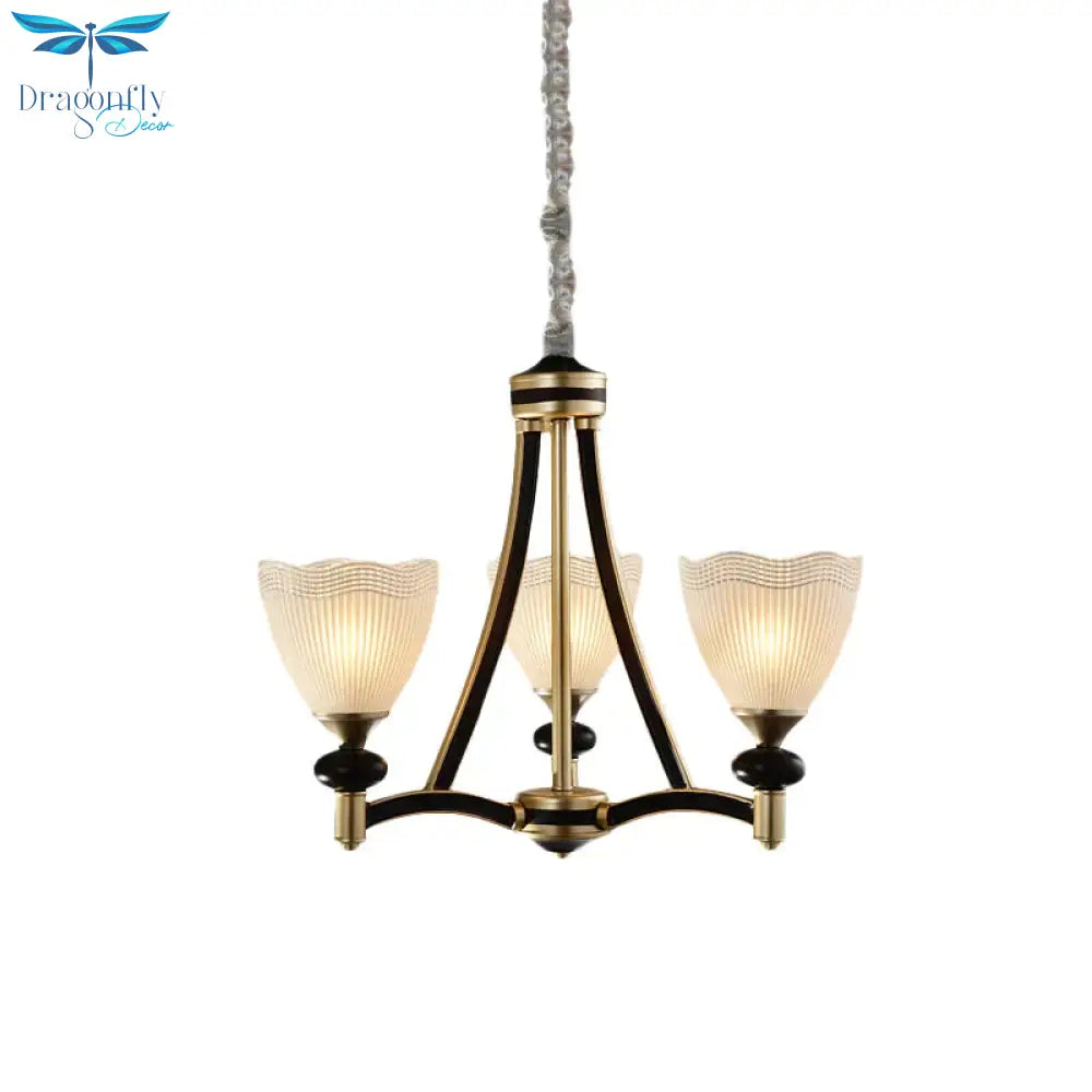 Bud Prismatic Glass Chandelier Traditionalism 3/5 Heads Bedroom Suspension Pendant In Black And Gold