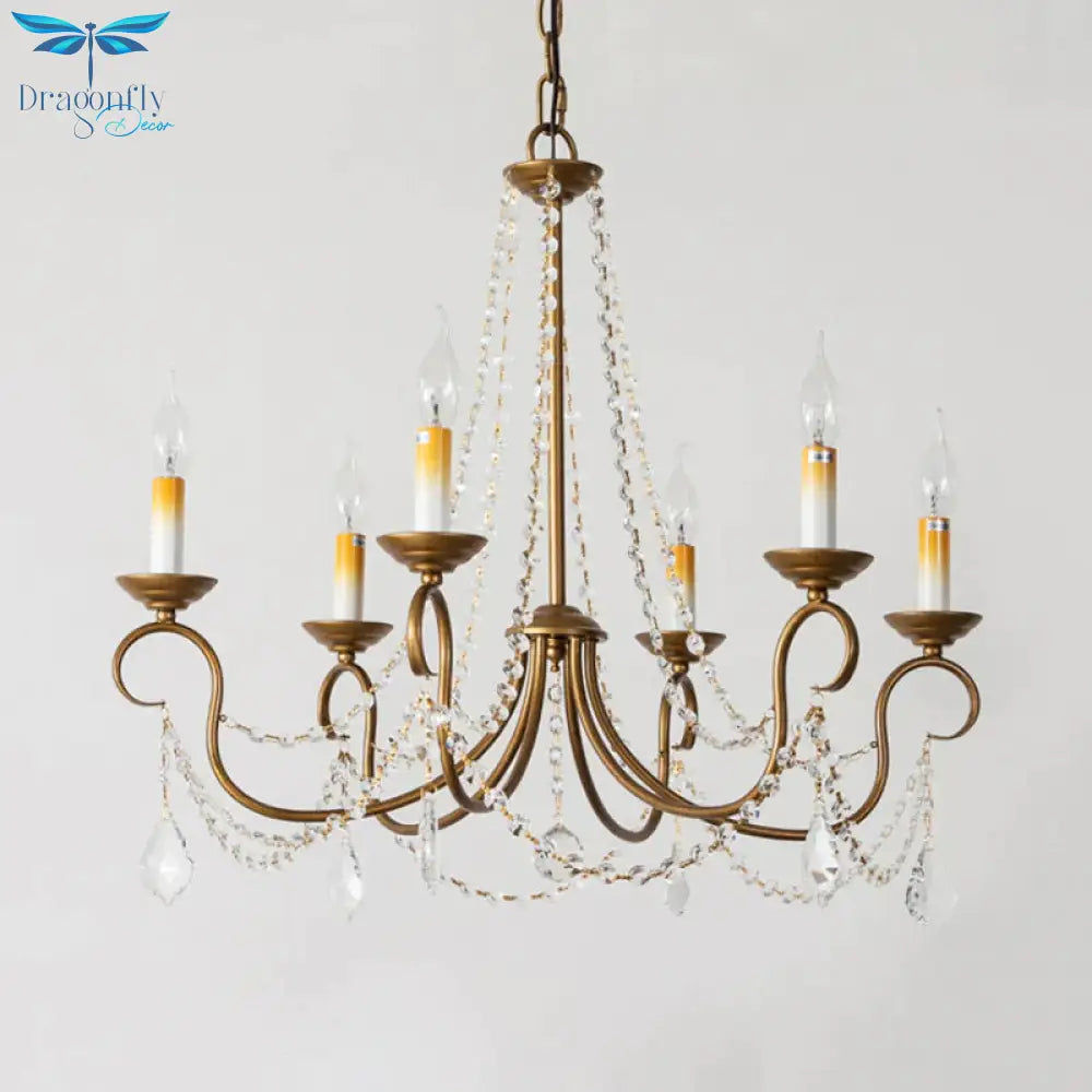 Candelabra Bedroom Chandelier Pendant Light Rustic Crystal 6/9 Lights Brass Down Lighting