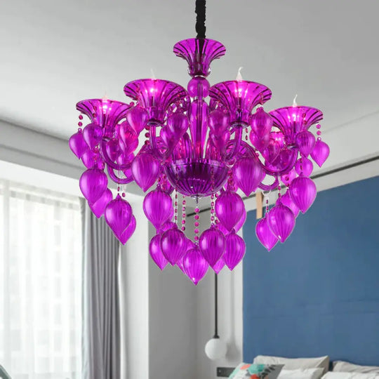 Candelabra Crystal Drop Ceiling Light Traditional 6 Heads Living Room Chandelier Lighting In