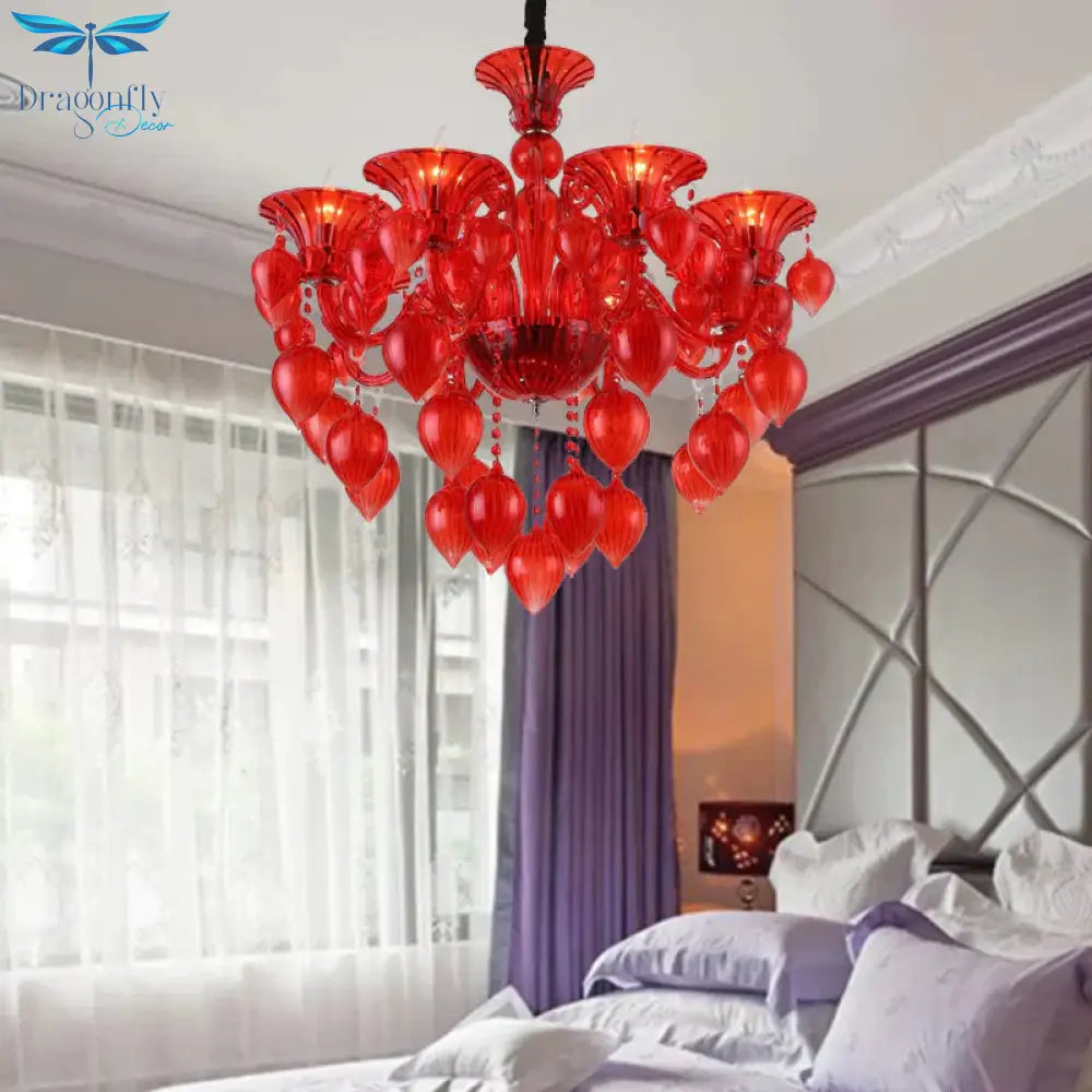 Candelabra Crystal Drop Ceiling Light Traditional 6 Heads Living Room Chandelier Lighting In