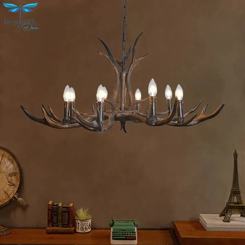 Candelabra Dining Room Hanging Lamp Traditional Resin 4/6/8 Bulbs Black Chandelier Pendant Light
