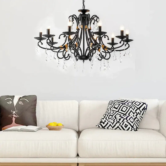 Candelabra Living Room Chandelier Light Traditional Metal 3/6/8 Lights Black Hanging Ceiling 10 /