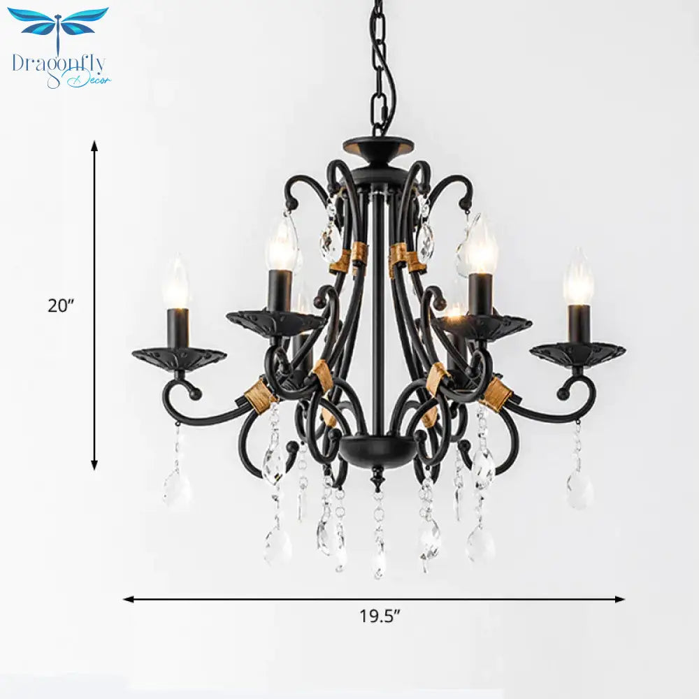 Candelabra Living Room Chandelier Light Traditional Metal 3/6/8 Lights Black Hanging Ceiling