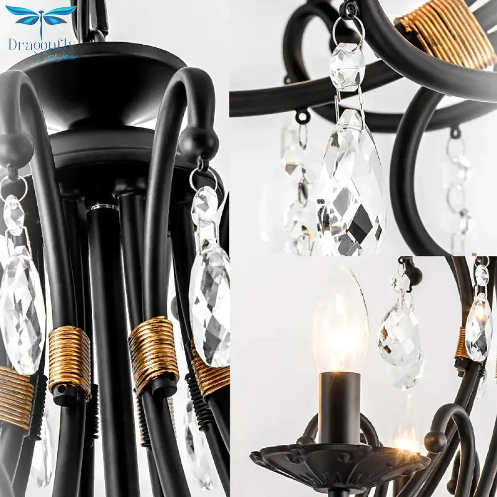 Candelabra Living Room Chandelier Light Traditional Metal 3/6/8 Lights Black Hanging Ceiling