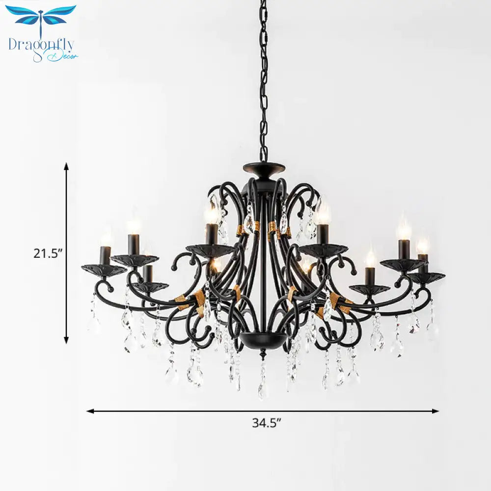 Candelabra Living Room Chandelier Light Traditional Metal 3/6/8 Lights Black Hanging Ceiling