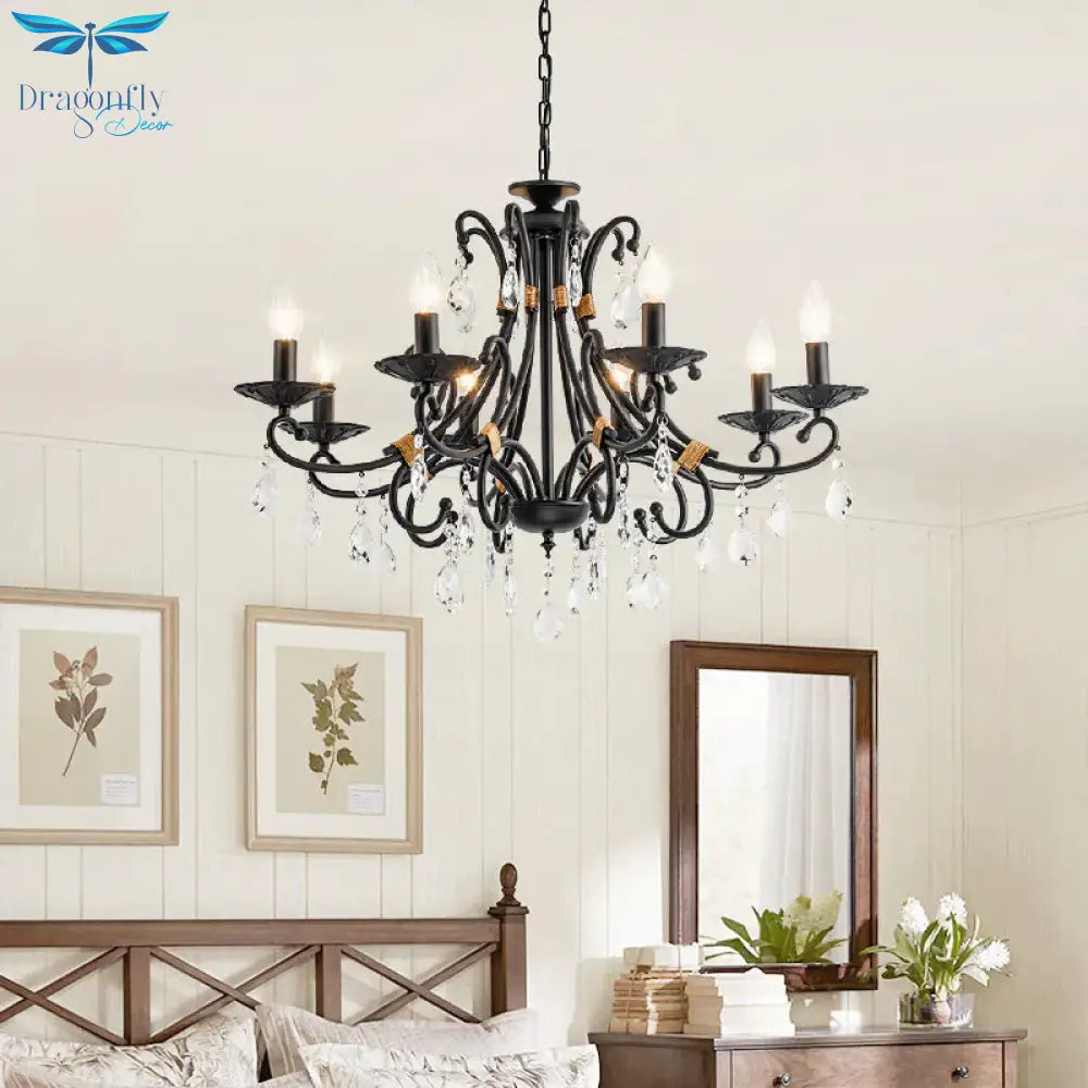 Candelabra Living Room Chandelier Light Traditional Metal 3/6/8 Lights Black Hanging Ceiling