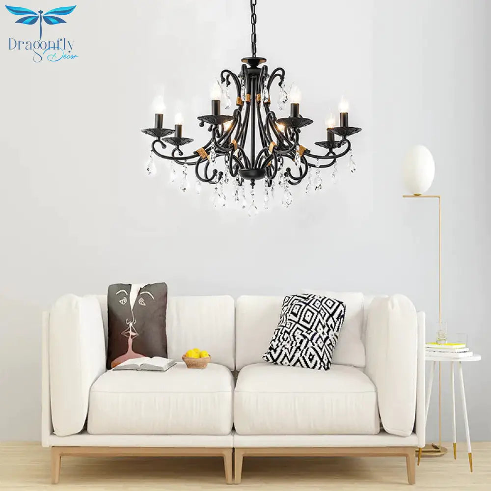 Candelabra Living Room Chandelier Light Traditional Metal 3/6/8 Lights Black Hanging Ceiling