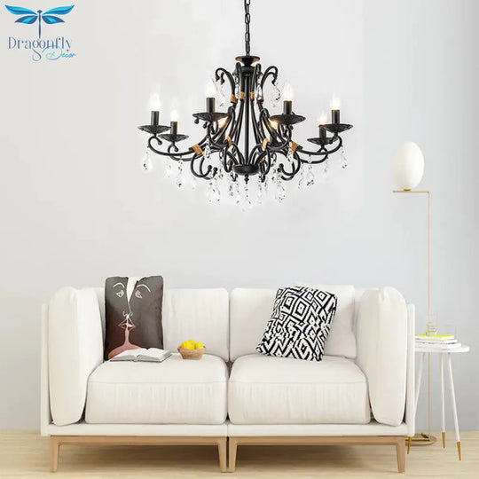 Candelabra Living Room Chandelier Light Traditional Metal 3/6/8 Lights Black Hanging Ceiling