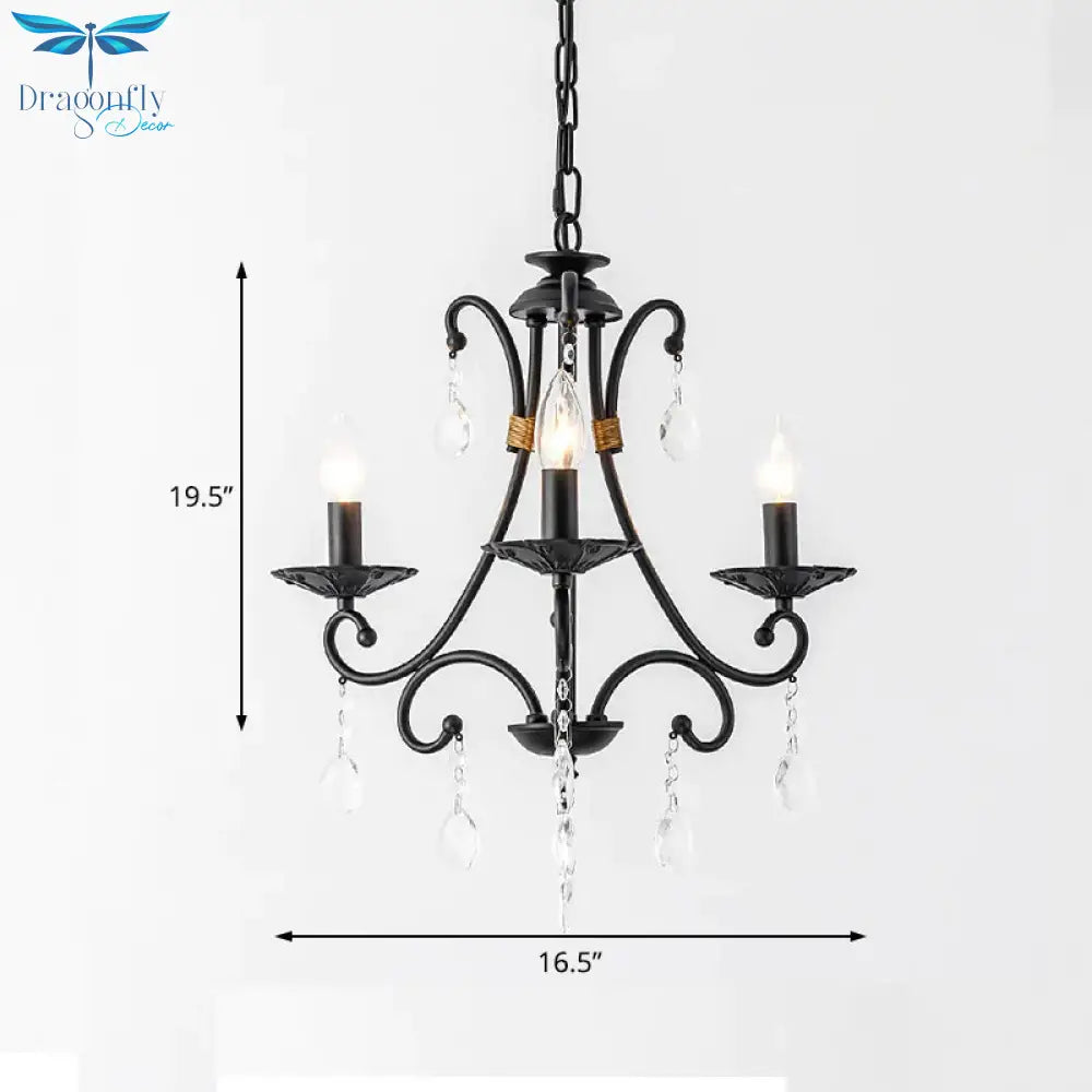 Candelabra Living Room Chandelier Light Traditional Metal 3/6/8 Lights Black Hanging Ceiling