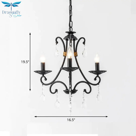 Candelabra Living Room Chandelier Light Traditional Metal 3/6/8 Lights Black Hanging Ceiling