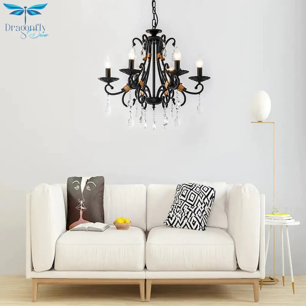 Candelabra Living Room Chandelier Light Traditional Metal 3/6/8 Lights Black Hanging Ceiling