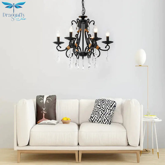 Candelabra Living Room Chandelier Light Traditional Metal 3/6/8 Lights Black Hanging Ceiling