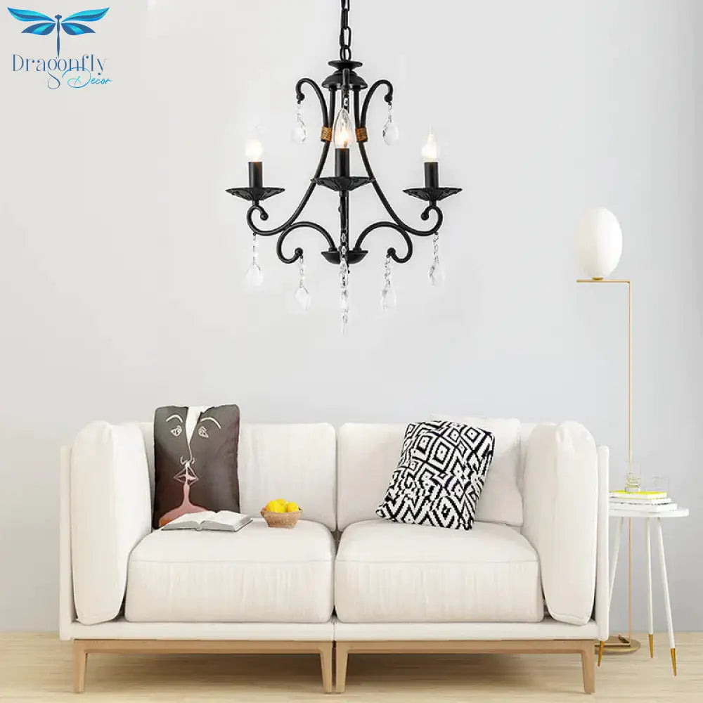 Candelabra Living Room Chandelier Light Traditional Metal 3/6/8 Lights Black Hanging Ceiling