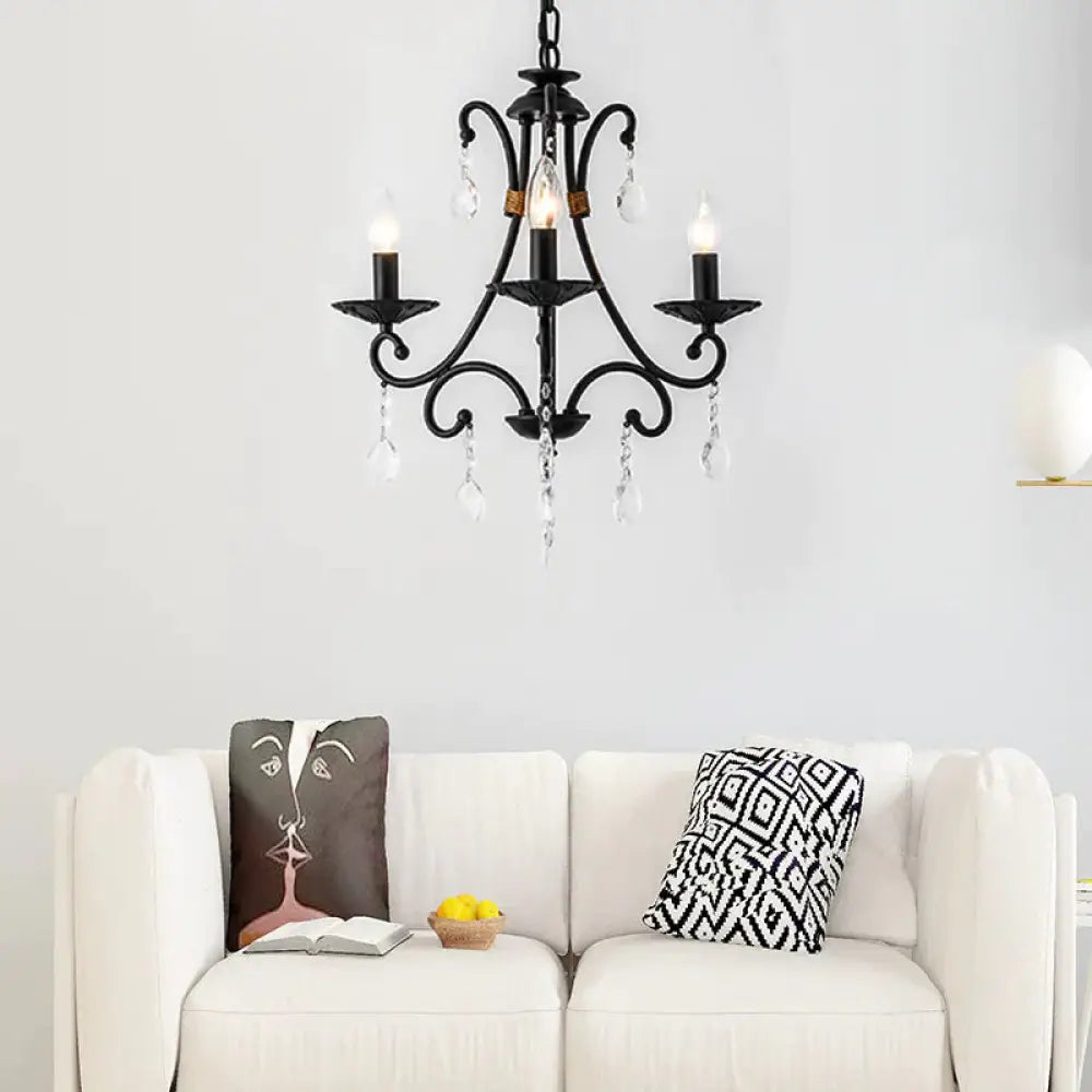 Candelabra Living Room Chandelier Light Traditional Metal 3/6/8 Lights Black Hanging Ceiling 3 /