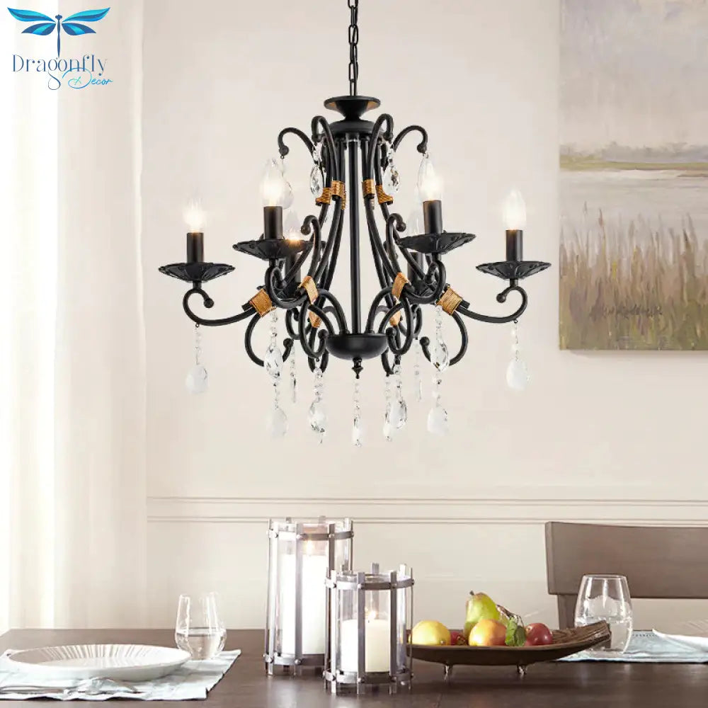 Candelabra Living Room Chandelier Light Traditional Metal 3/6/8 Lights Black Hanging Ceiling
