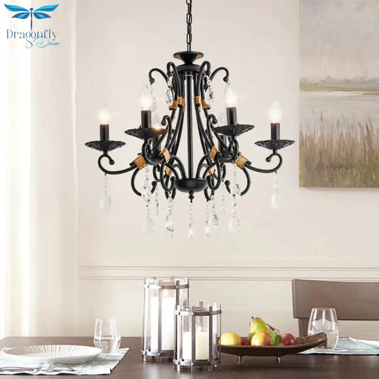 Candelabra Living Room Chandelier Light Traditional Metal 3/6/8 Lights Black Hanging Ceiling