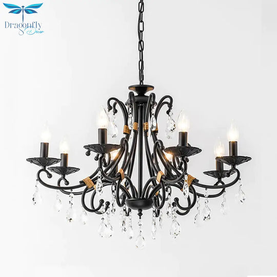 Candelabra Living Room Chandelier Light Traditional Metal 3/6/8 Lights Black Hanging Ceiling