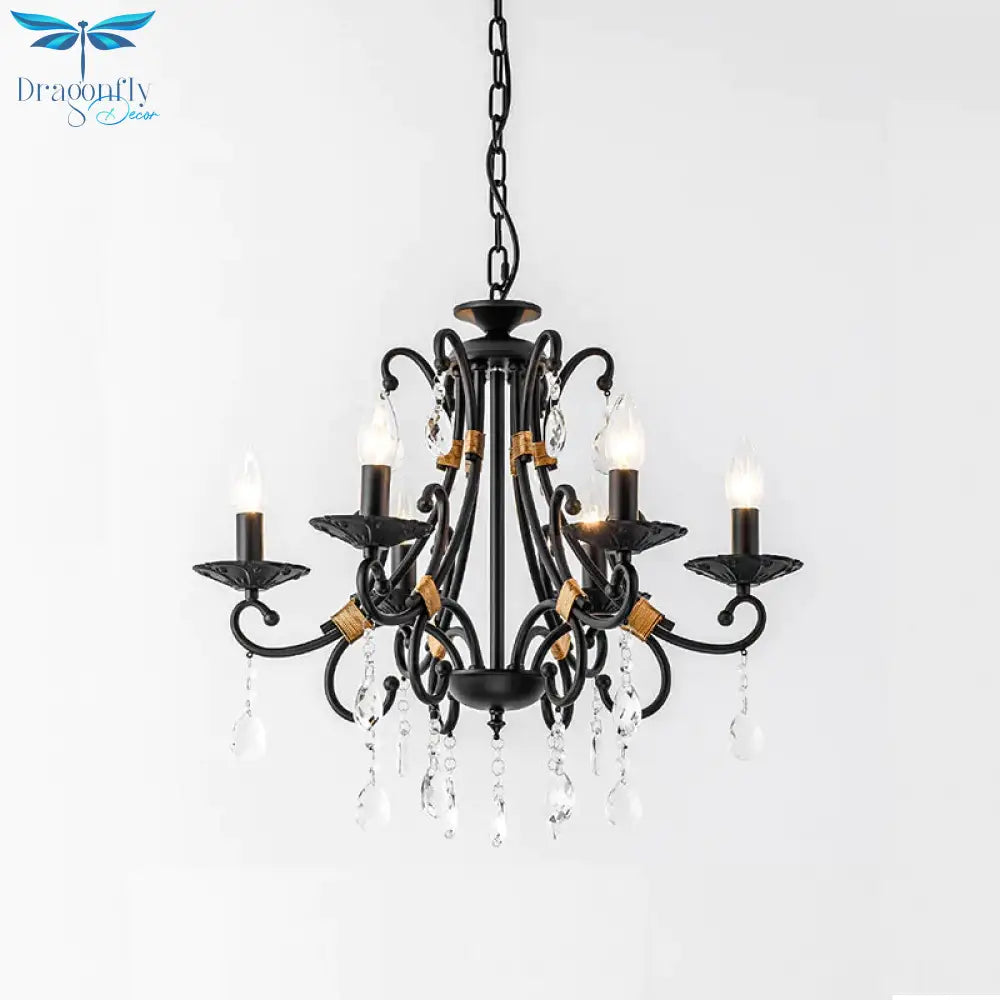Candelabra Living Room Chandelier Light Traditional Metal 3/6/8 Lights Black Hanging Ceiling