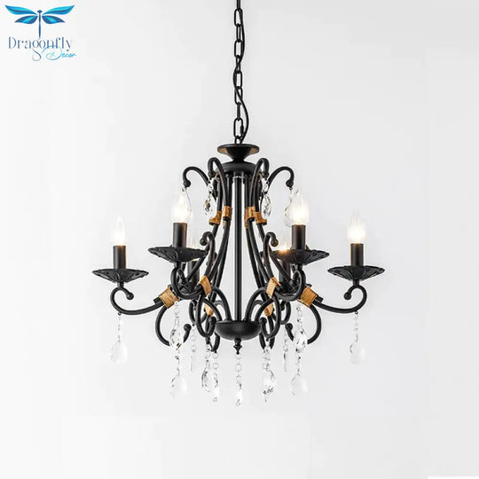 Candelabra Living Room Chandelier Light Traditional Metal 3/6/8 Lights Black Hanging Ceiling