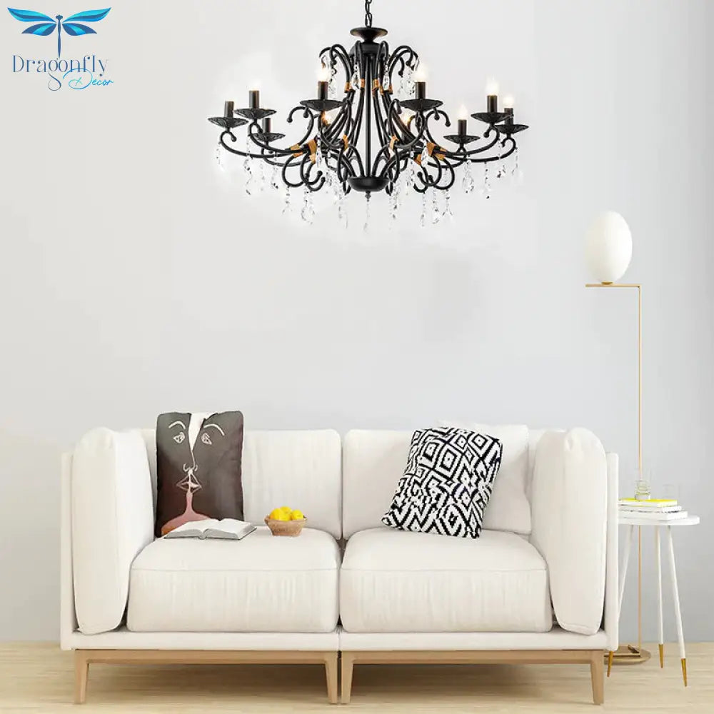 Candelabra Living Room Chandelier Light Traditional Metal 3/6/8 Lights Black Hanging Ceiling