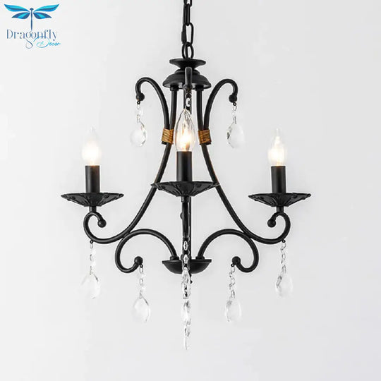 Candelabra Living Room Chandelier Light Traditional Metal 3/6/8 Lights Black Hanging Ceiling
