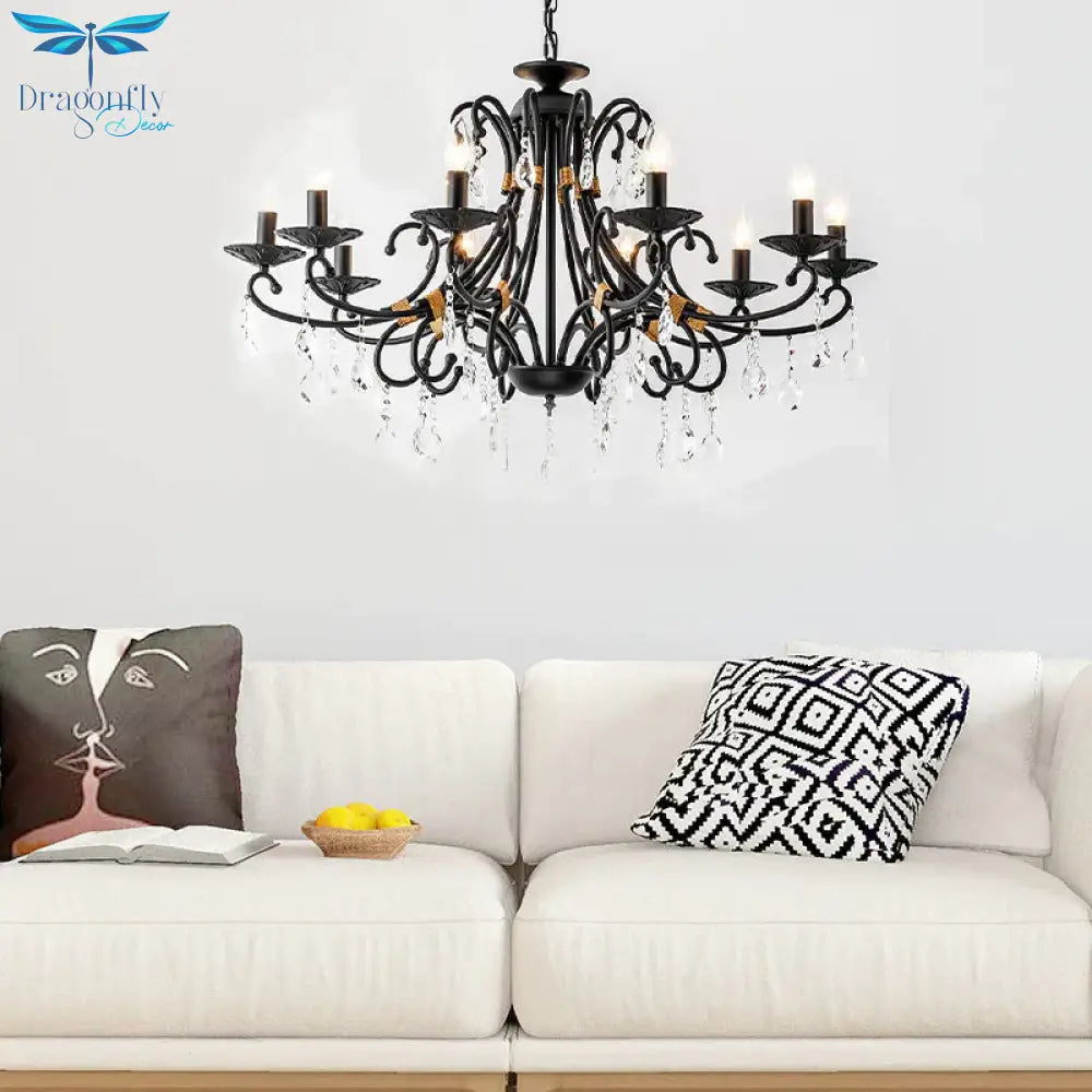 Candelabra Living Room Chandelier Light Traditional Metal 3/6/8 Lights Black Hanging Ceiling