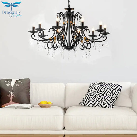 Candelabra Living Room Chandelier Light Traditional Metal 3/6/8 Lights Black Hanging Ceiling