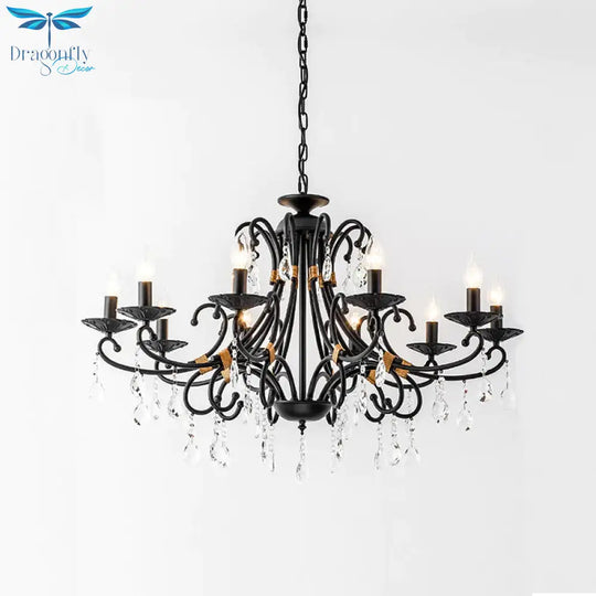 Candelabra Living Room Chandelier Light Traditional Metal 3/6/8 Lights Black Hanging Ceiling