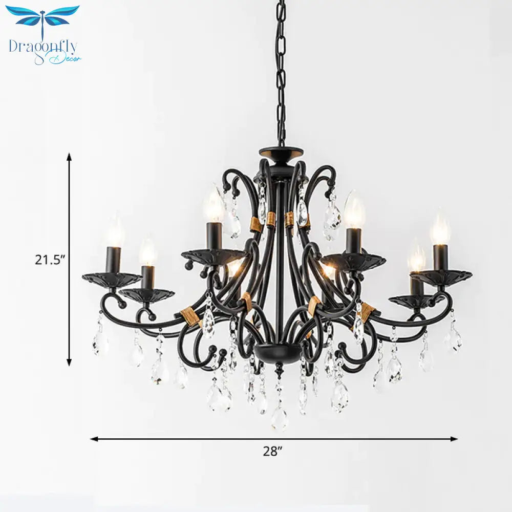 Candelabra Living Room Chandelier Light Traditional Metal 3/6/8 Lights Black Hanging Ceiling