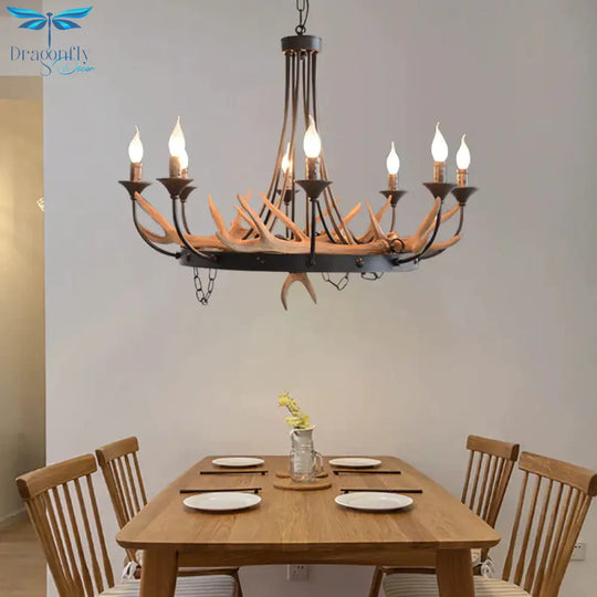 Candelabra Resin Ceiling Lamp Cottage 8 - Bulb Dining Room Pendant Chandelier In Black