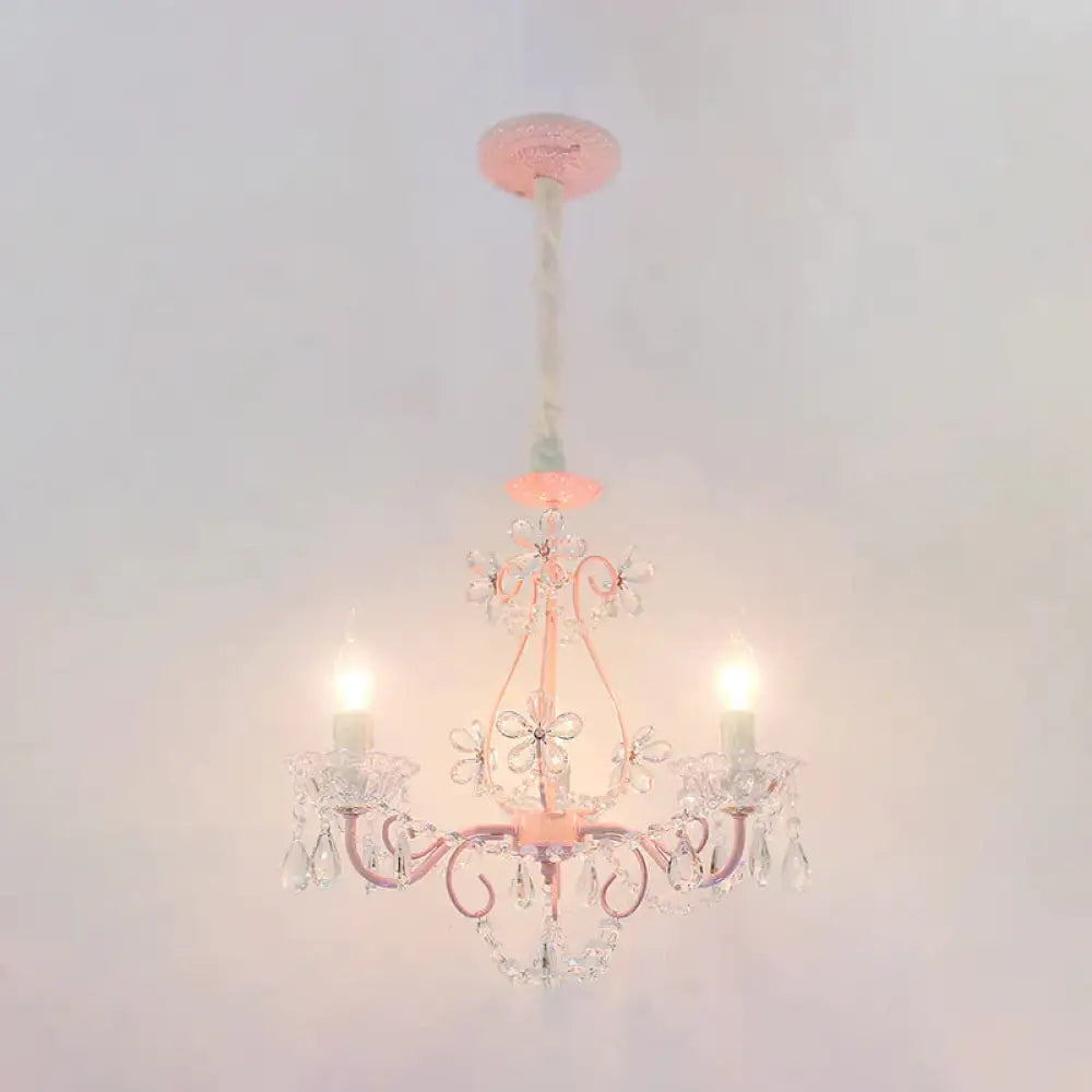 Candle Bedroom Ceiling Chandelier Traditional K9 Crystal 3/5 Heads Pink Hanging Light Fixture 3 /