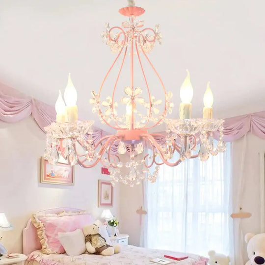 Candle Bedroom Ceiling Chandelier Traditional K9 Crystal 3/5 Heads Pink Hanging Light Fixture 5 /