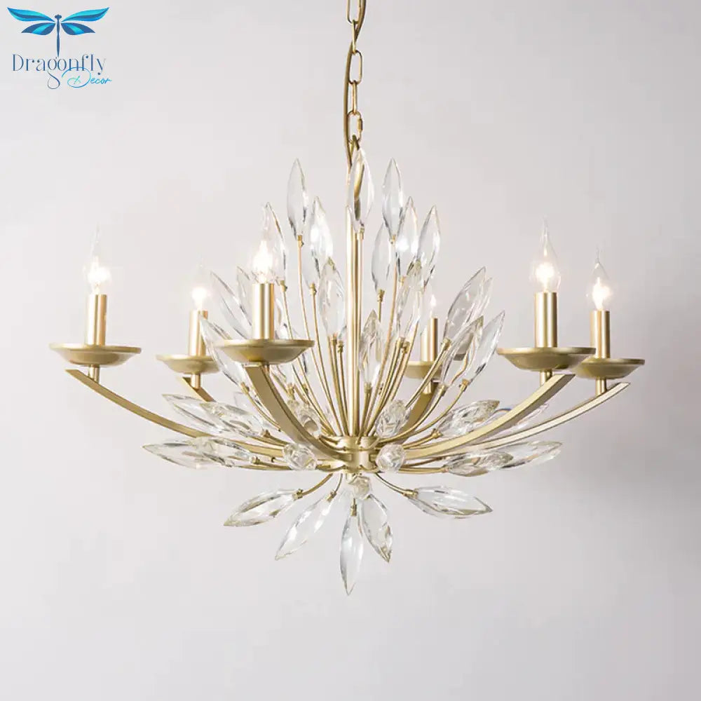 Candle Bedroom Pendant Chandelier Countryside Crystal 6/8 Lights Gold Hanging Ceiling Light