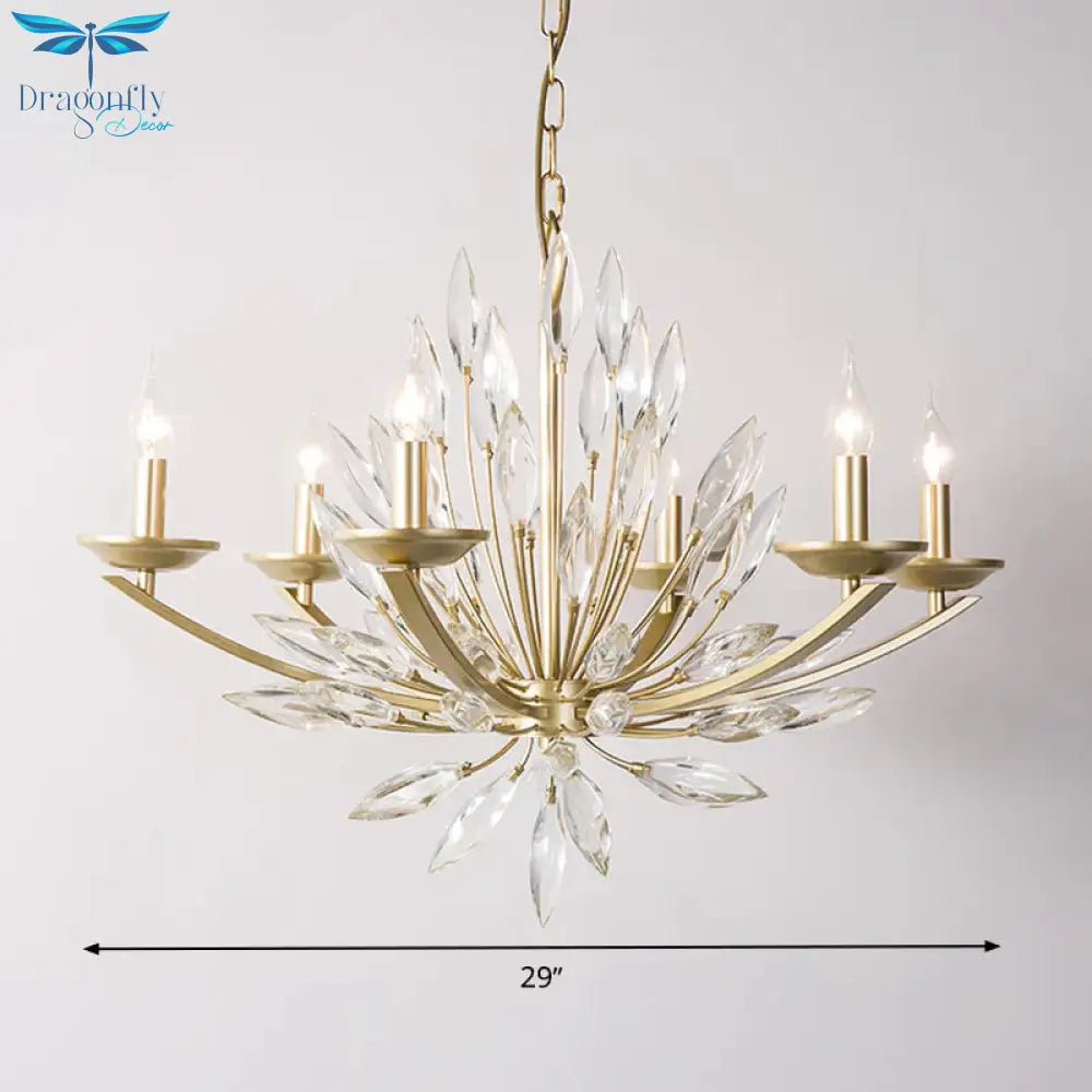 Candle Bedroom Pendant Chandelier Countryside Crystal 6/8 Lights Gold Hanging Ceiling Light