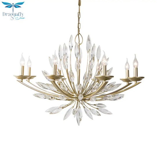 Candle Bedroom Pendant Chandelier Countryside Crystal 6/8 Lights Gold Hanging Ceiling Light