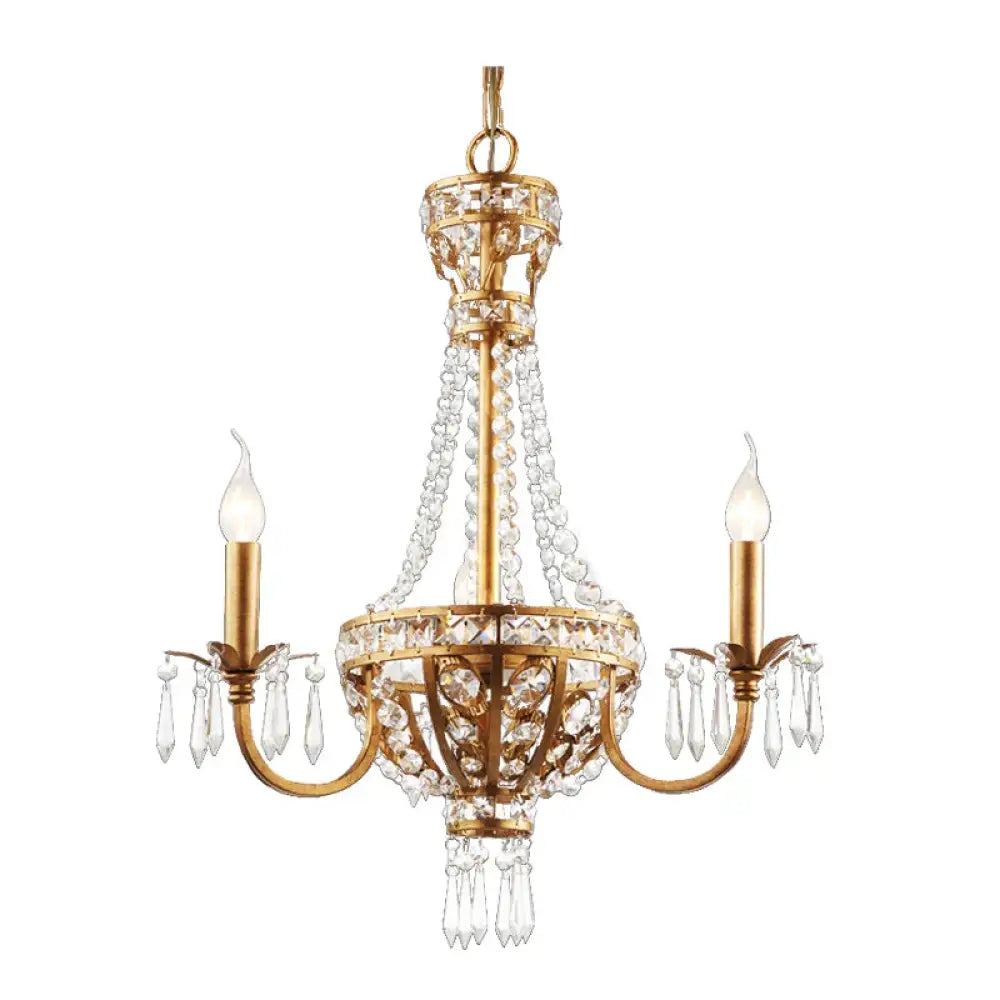 Candle Crystal Chandelier Lamp Country 3 Lights Dining Room Pendant Lighting In Gold