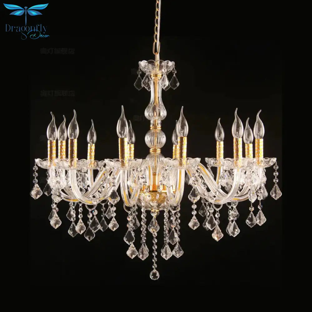 Candle Crystal Orb Chandelier Light Traditional 6 Heads Dining Room Hanging Ceiling In Gold