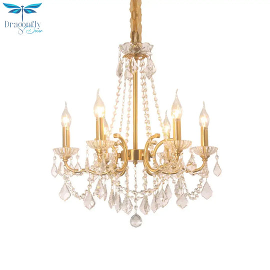 Candle Dining Lobby Ceiling Chandelier Antiqued Crystal 6 - Light Gold Pendant Lighting Fixture