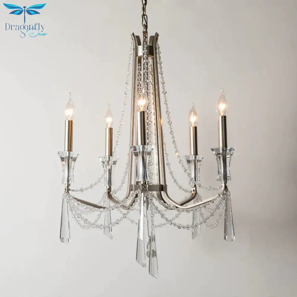 Candle Dining Room Chandelier Lighting Fixture Countryside 5/6 Lights Chrome Drop Pendant